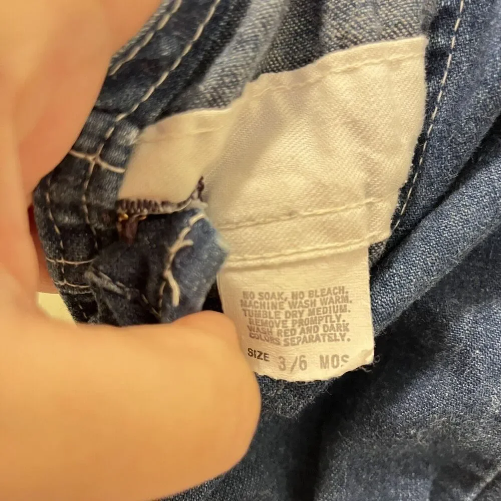 Vintage Oshkosh B'gosh Blue Denim Overalls with Feet USA Size 3-6 Months